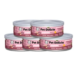 Kit 5 Ração Úmida Pet Delícia Gatos Filhotes Papinha de Frango