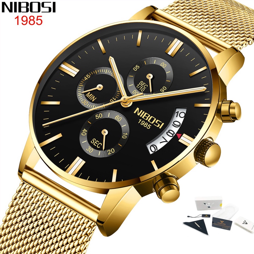NIBOSI Relógios Dos Homens Calendário Cronógrafo De Luxo À Prova D 'Água Quartzo Militar Pulseira De Couro Moançado