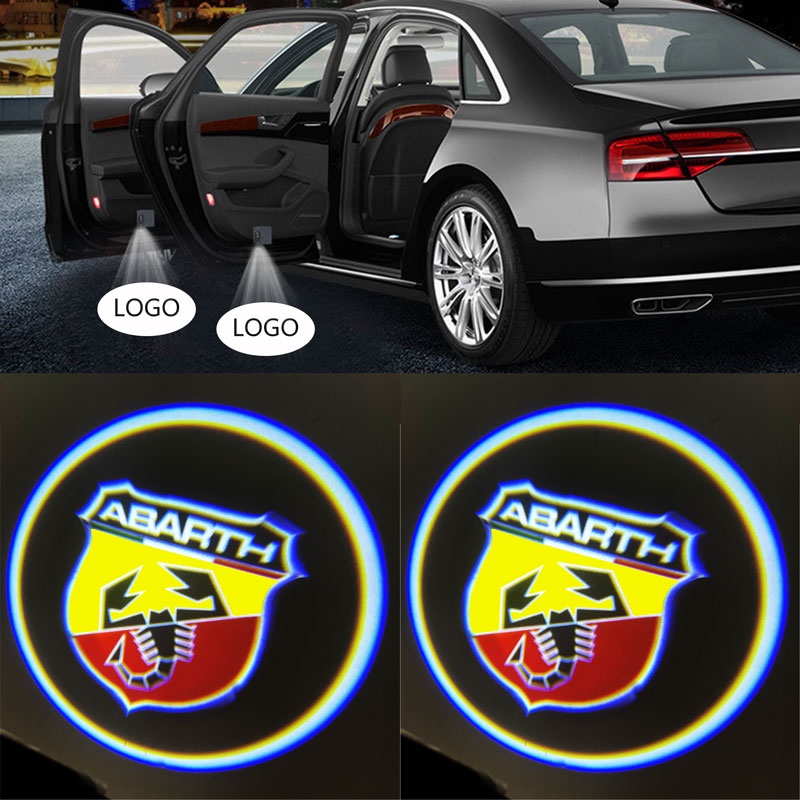 1/2pçs Emblema De Abarth Sem Fio LED Porta De Boas Viaggio De Carro Decoração Para Fiat 125 124 500 Bravo Panda Tipo