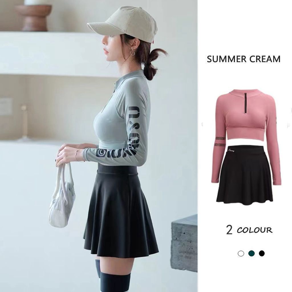 Traje De Banho Moda Feminina Saia De Manga Comprida Estudantil Esportes Roupa Férias Viagem Coreana Sexy Conjunto De Biquíni De Praia