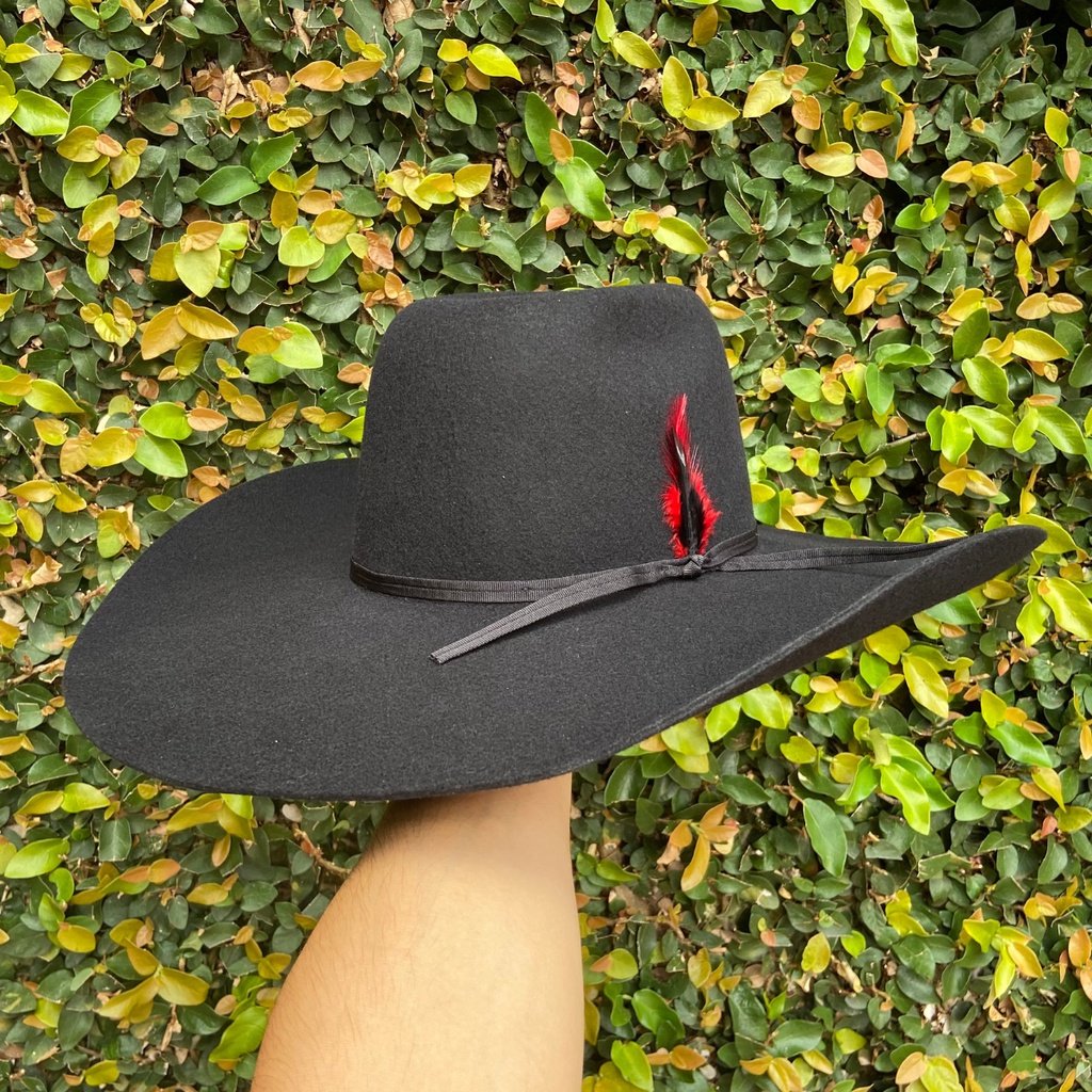 Chapeu Preto Pralana Pena Vermelha Country Champion Unissex Biplay Masculino / Feminino