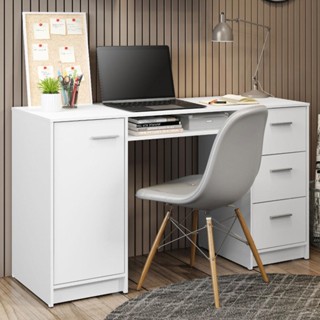 Escrivaninha Penteadeira Mesa para Computador Madesa Alaska 3 Gavetas 1 Porta - Branco