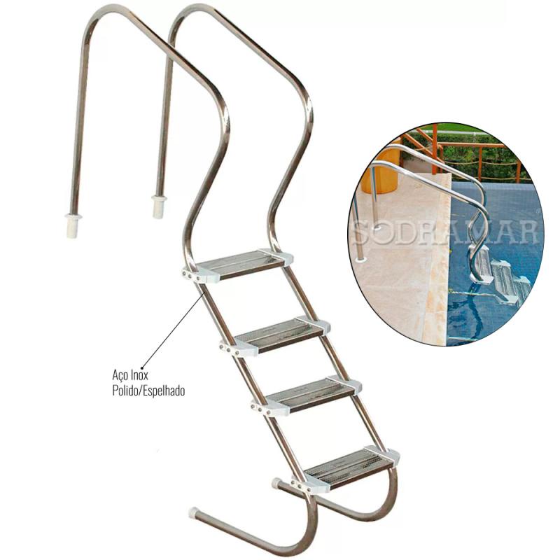 Escada confort em Inox para piscinas 2 POL 4 Degraus 010103 SODRAMAR