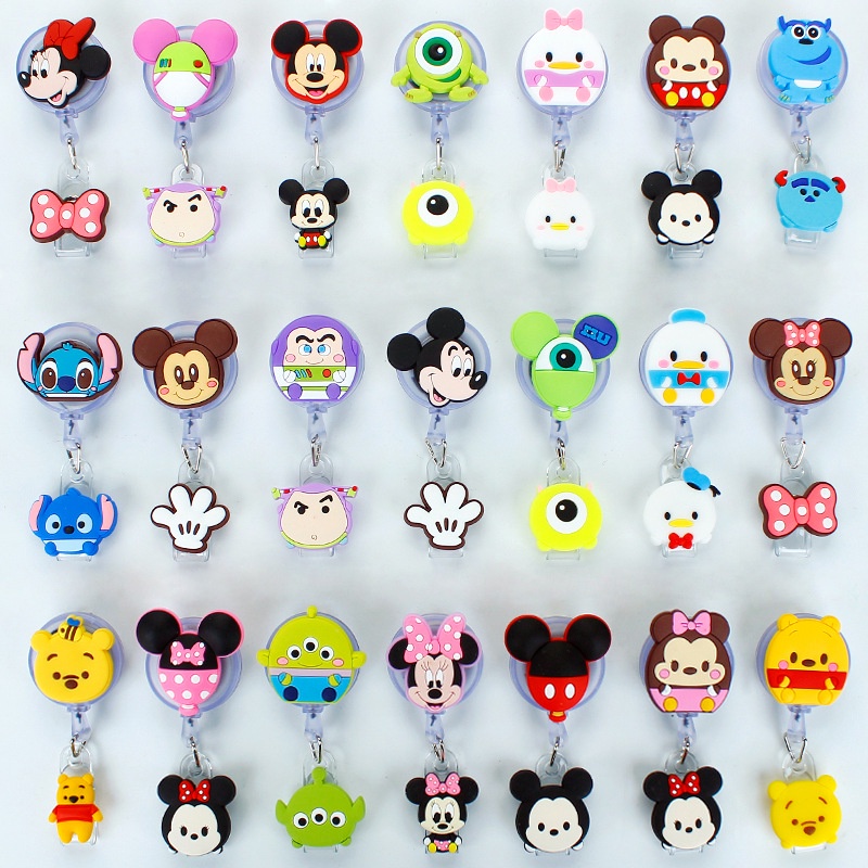 Disney Desenho Animado Silicone Porta Cartão De Identificação Ponto Retráctil Mickey Minnie Homem-Aranha Caçador De Demônios Fivela Crachá Nome Clipe Do De Ônibus De Estudante