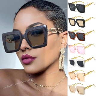Cod Vintage Square Big Frame Women Óculos de sol Euro Americano Corrente Perna de Corrente para Mulheres Óculos de Sol de Corrente Americana para Mulheres Óculos de Sol de Corrente para Mulheres Óculos de Sol Exagerado Óculos de Sol para Mulheres Óculos d
