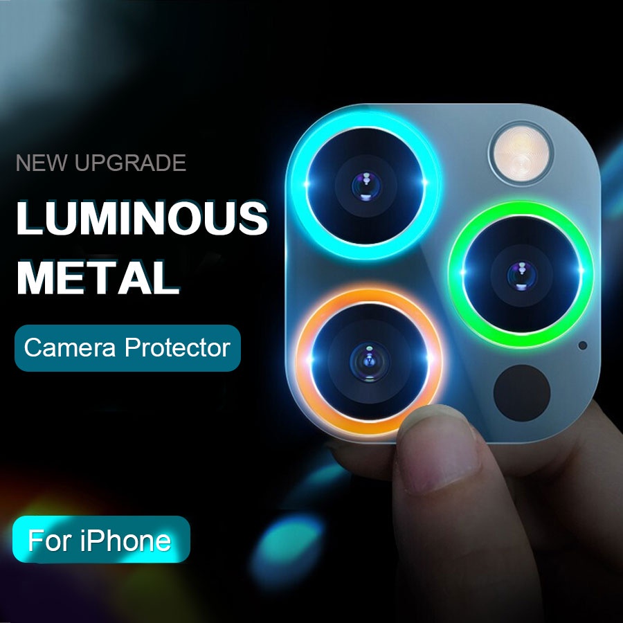 Anel protetor de vidro temperado de metal lente de câmera luminosa para iPhone 11 12 13 14 Pro Max
