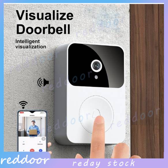 Campainha Com Câmera Wi-fi Campainha Hd Inteligente de Visão Noturna Sem Fio Interfone Doorhole Vídeo Remoto Recarregável Comutável Automática reddoor