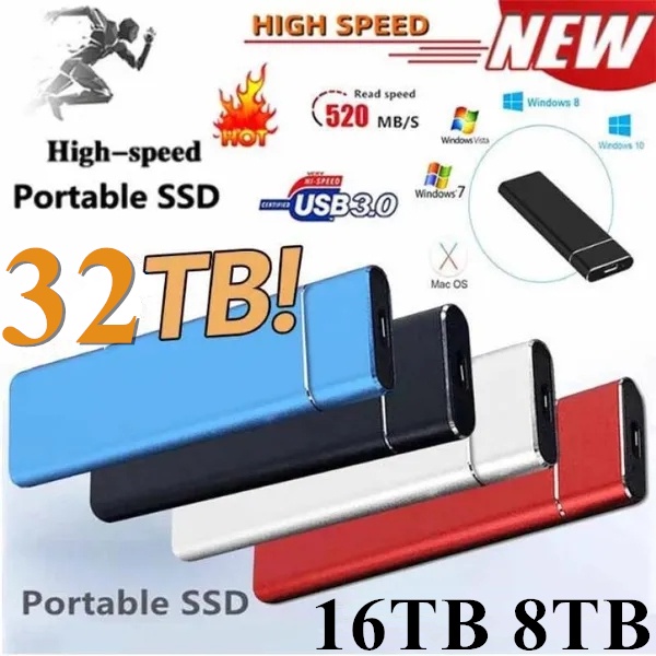 HDD 32TB Disco Rígido Externo SSD De Alta Velocidade 16TB 8TB 4TB 2TB Portátil Plug and Play