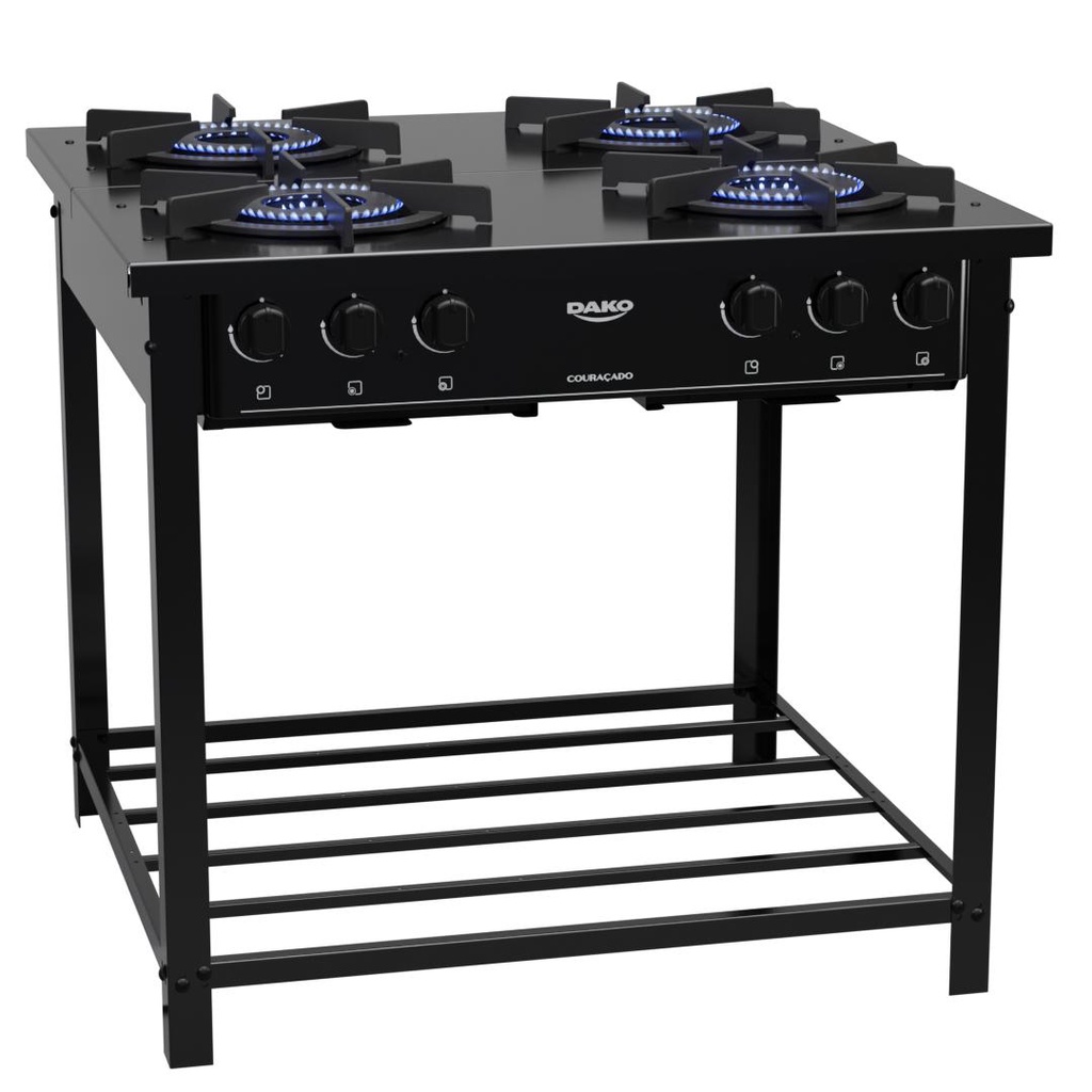 Fogão Industrial 4 Bocas Preto com Tripla Chama Dako Couraçado Shopee