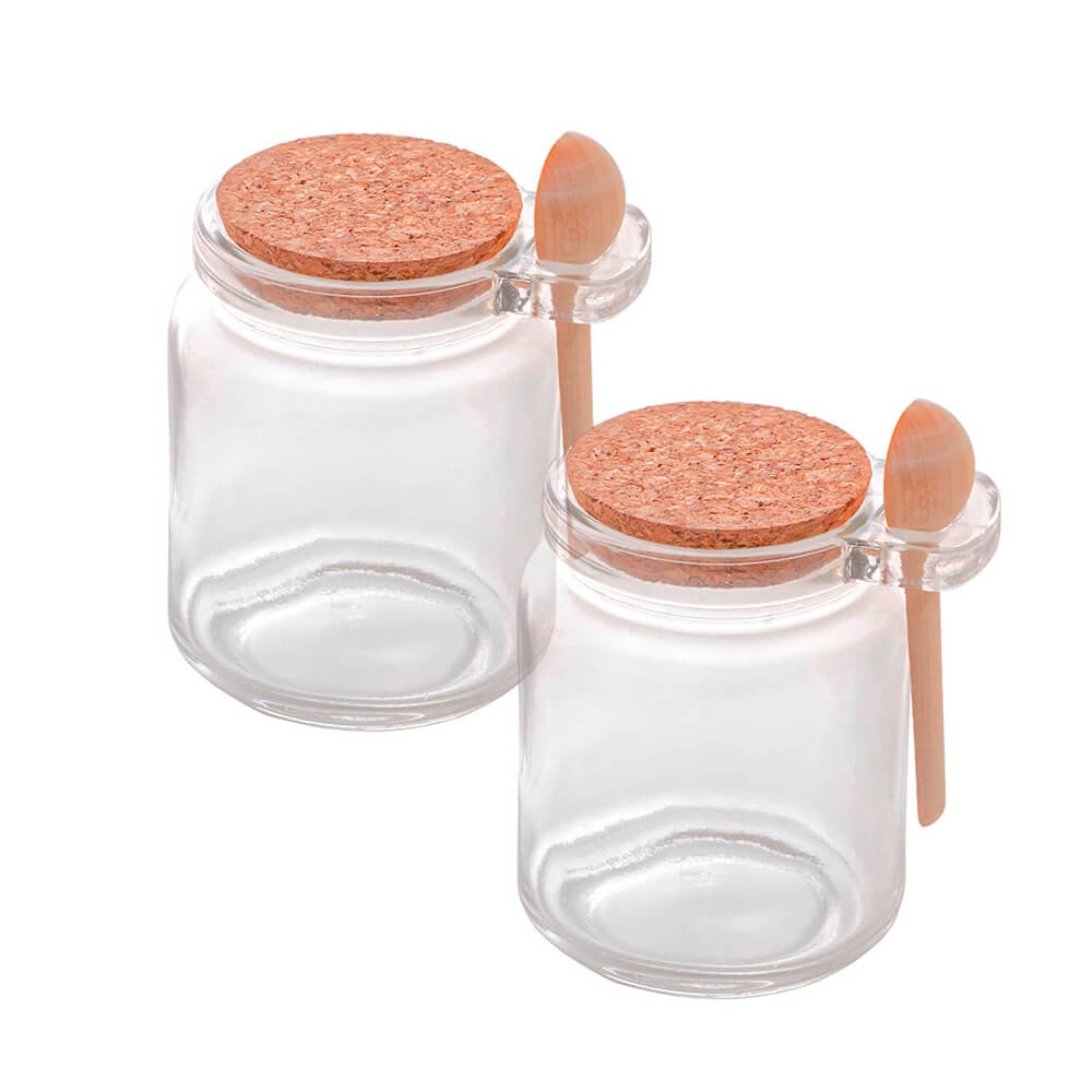 Potes de Vidro Porta Tempero com Colher e Tampa Bambu 2 peças - Lyor 1902/2 em Oferta na Shopee