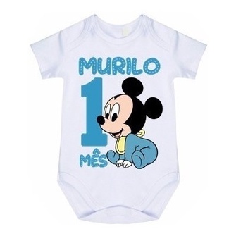 Body Bebê Personalizado Mickey Mês Aniversário Nome Do Bebe
