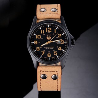 Relógio Quartzo Masculino Clássico Moda Casual Calendário De Couro Correia Mão
