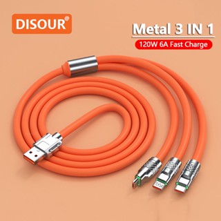 Cabo De Carregamento De Liga De Zinco 3 Em 1 120W 6A Carregador Super Rápido USB Proteção Para Micro Tipo C Com Indicar Luz 480 Mbps Transmissão