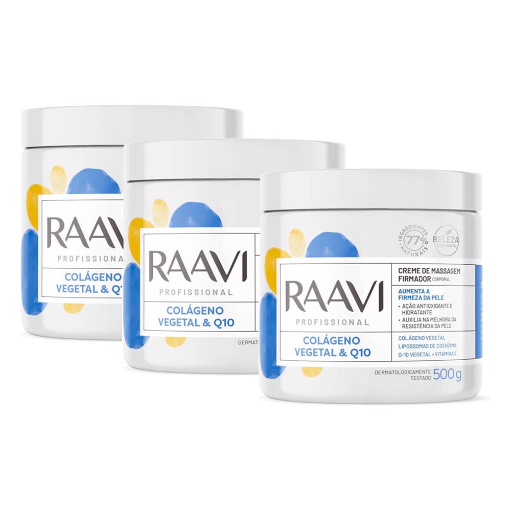 Kit 03 Creme De Massagem Colageno Vegetal E Q10 Raavi 500g