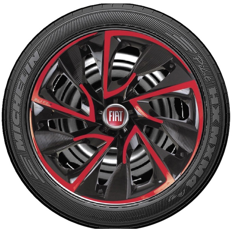 Jogo 4 Calota Esportiva DS4 Preto/Vermelho Aro 15 Fiat Novo Uno Vivace Way Fire Mille Argo Mobi Palio Siena Punto