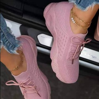 Tênis Casual Respirável De Malha Feminina Vulcanizado Amarrado Damas Plataforma Feminino Tamanho Grande