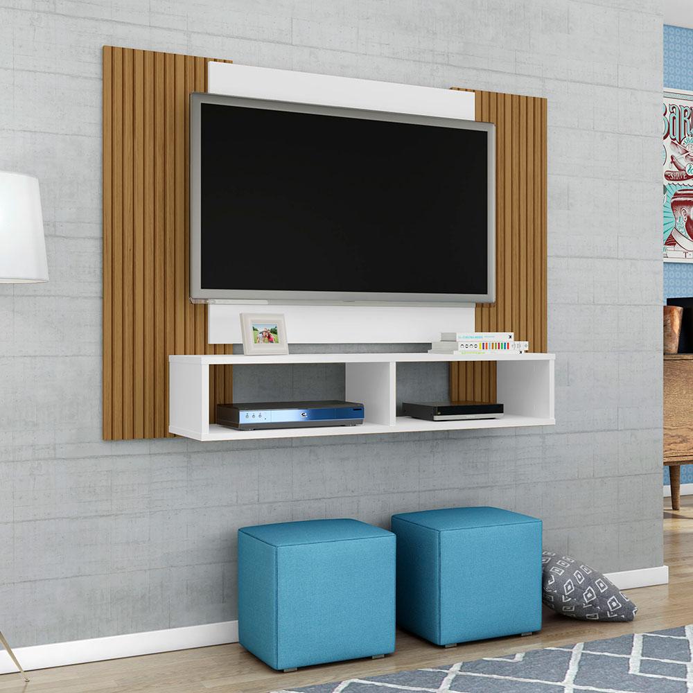 Painel para TV até 48 Pol. Navi Sala Branco/efeito Ripa em Oferta na Shopee