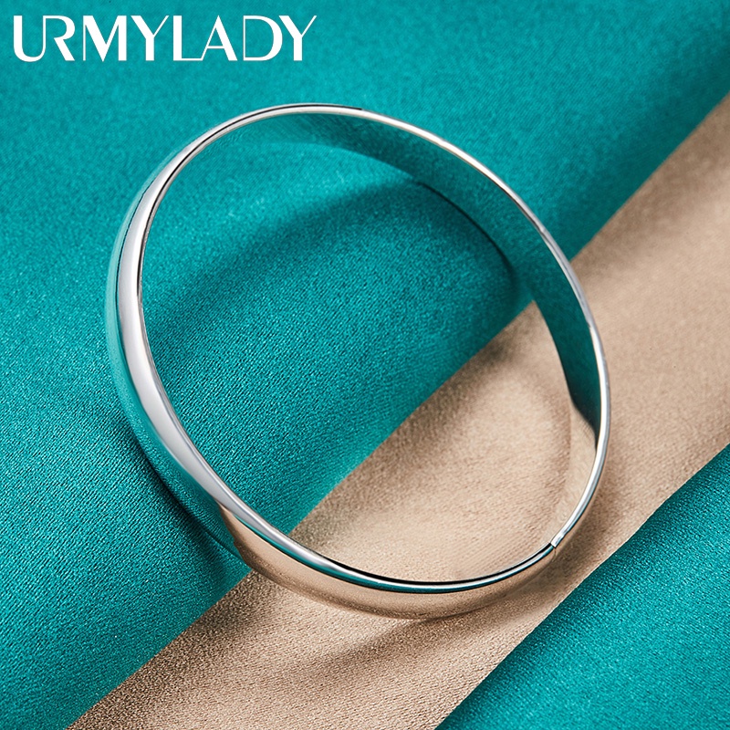 URMYLADY 925 Prata Esterlina 8MM Pulseira De Punho Redondo Liso Para Festa De Noivado Jóias De Moda