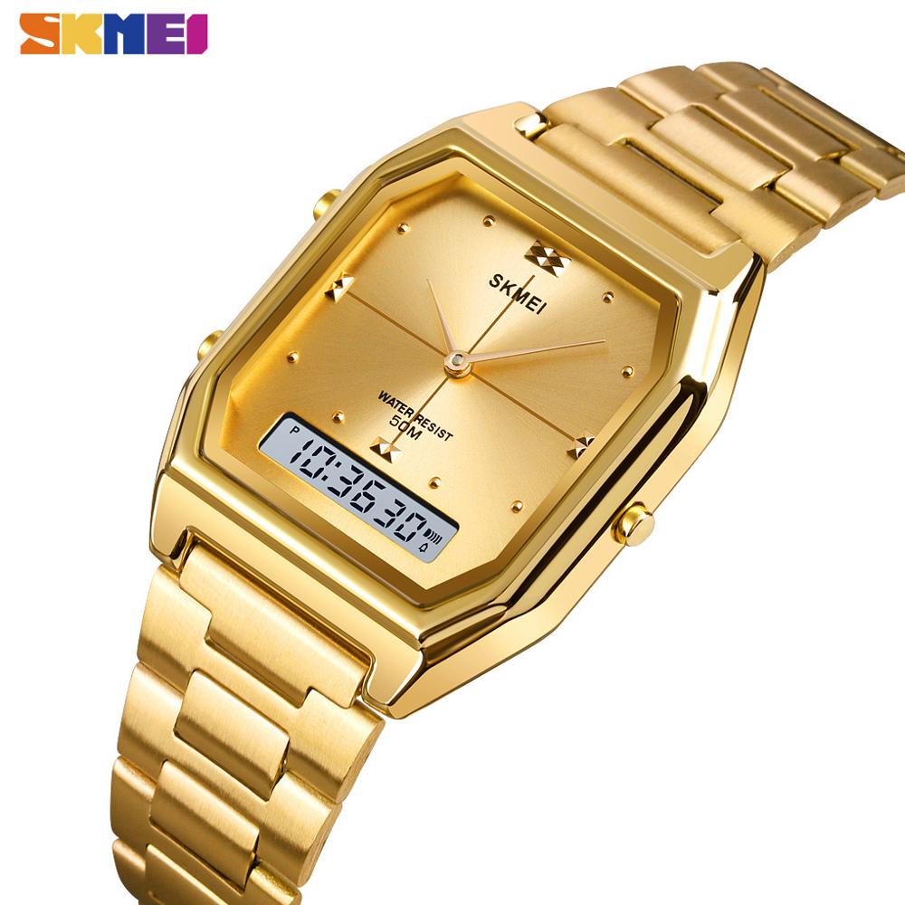 SKMEI 1612 3 Time Fashion Mens Clock Relógio De Pulso Digital Crono De Aço Inoxidável Homens Mulheres À Prova D'água Hora De Alarme Macho Feminino em Oferta na Shopee