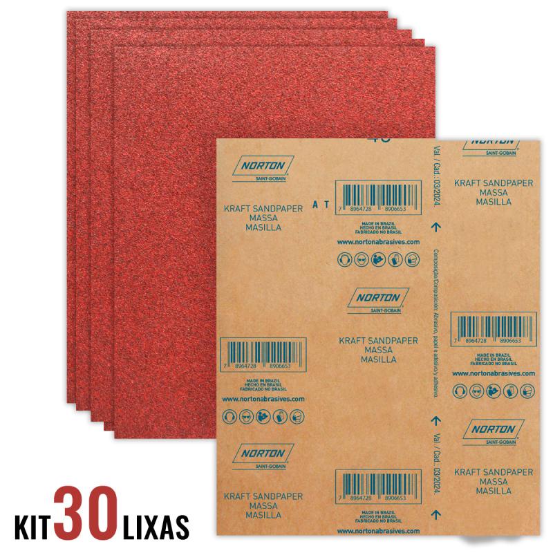 Folha de Lixa Massa e Madeira Grana 220 Kit 30 Unidades NORTON em Oferta na Shopee