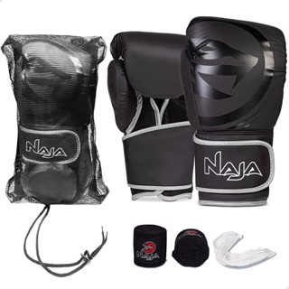 Conjunto BlackLine: Kit Naja com Luva de Boxe, Bandagem, Protetor Bucal e Bolsa.