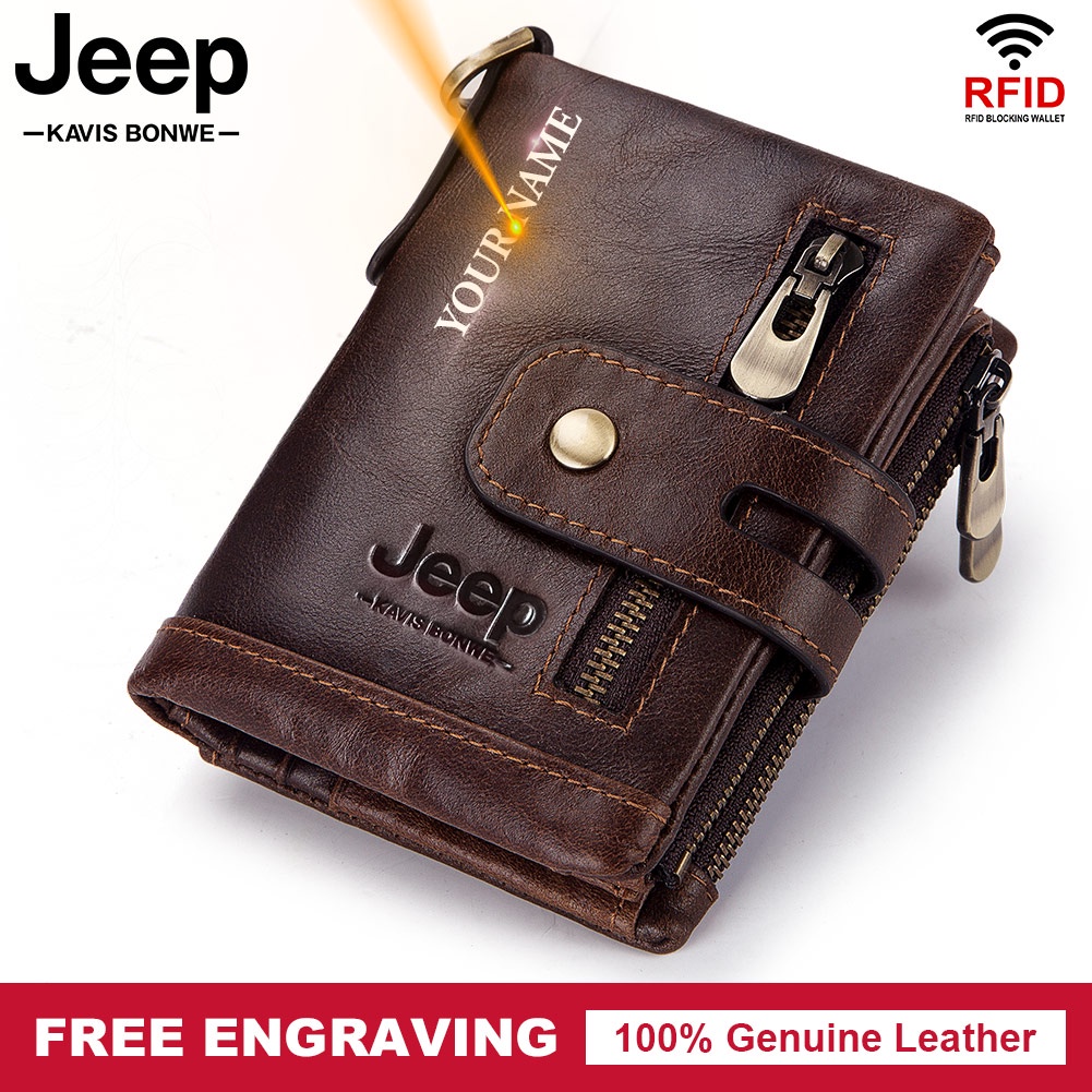 Carteira JEEP carteira masculina 100 % Couro Genuíno RFID Com Corrente Porta-Cartões Pequeno Comercial Moedas