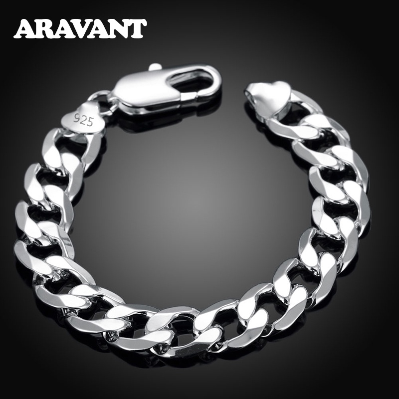 Aravant 925 Prata 8MM 10MM 12MM Pulseiras Planas Laterais Correntes Para Homens Joias Da Moda em Oferta na Shopee