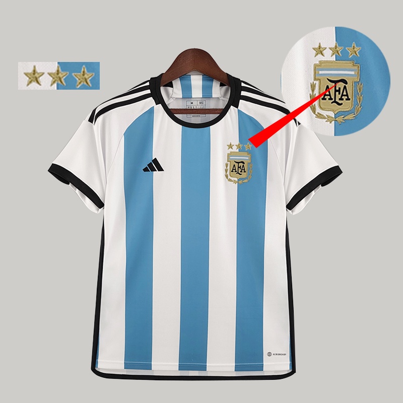 Camisa Argentina 2022 Casa 3 Estrelas Camisas De Futebol Personalizadas Masculinas De Alta Qualidade