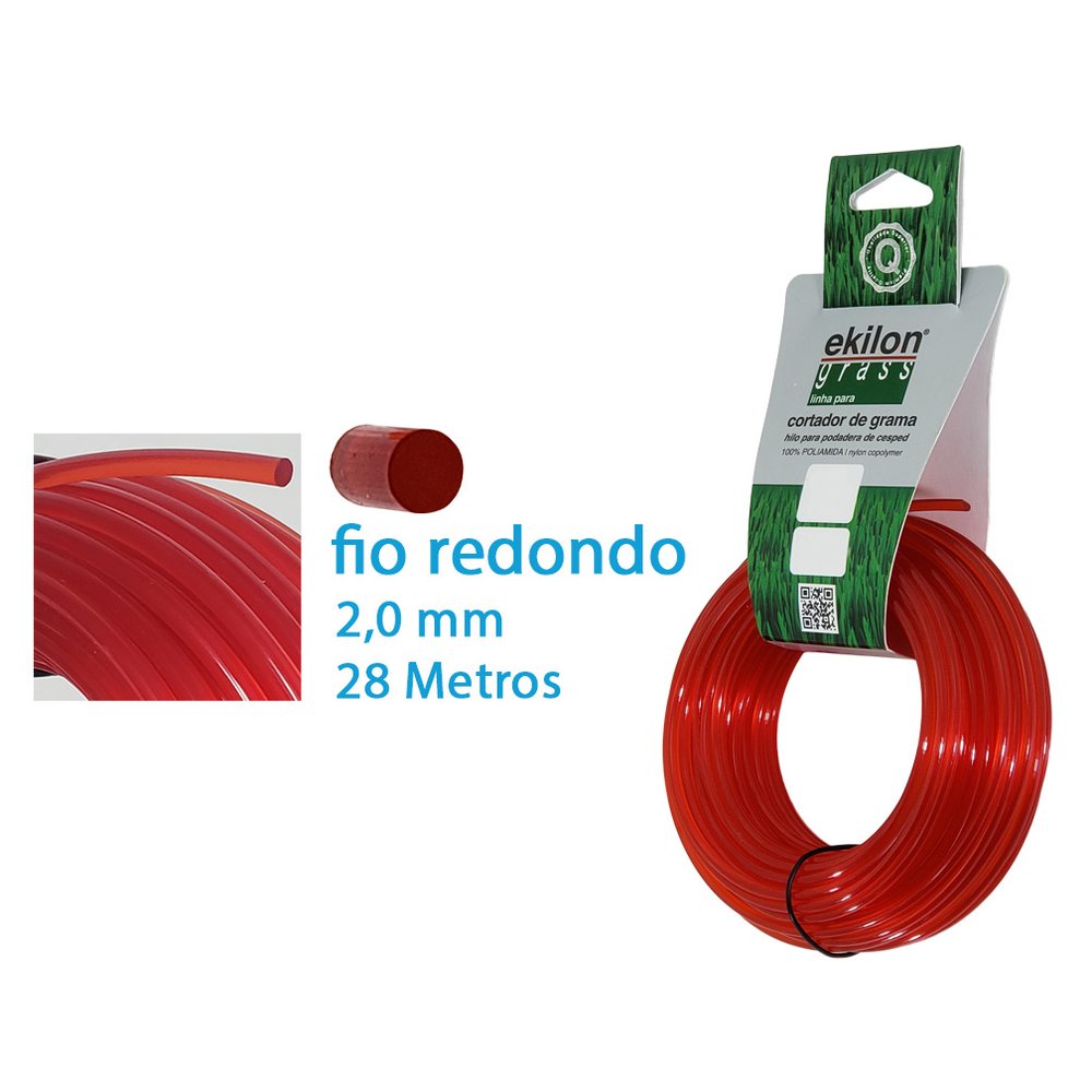 Fio Nylon Redondo Roçadeira Grama  2mm 28 Metros 100g Ekilon