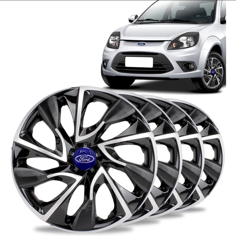 Jogo 4 Calotas Esportiva Ds4 Aro 13 Preta/Prata Ford Fiesta Ford Ka Hatch