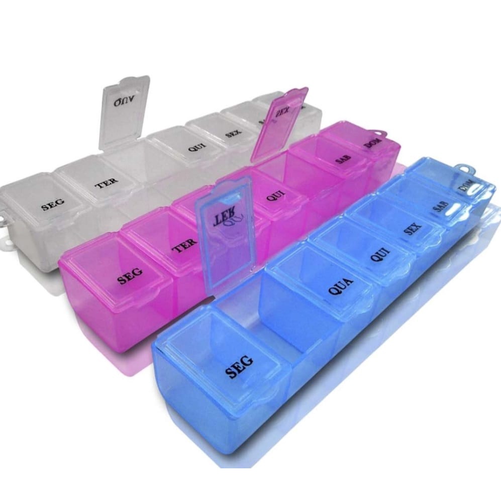 1 Porta Comprimido Retangular Semana Transparente em Oferta na Shopee