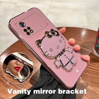 Capa Celular Xiaomi Poco X4 Pro 5G/ M4 Pro 4G 5G Olá kittey Com Suporte De Espelho De Maquiagem Macaron Proteção De Câmera De Luxo