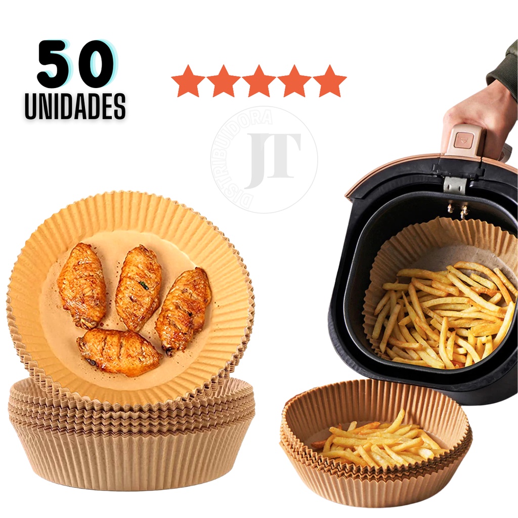 50 Papel Descartável Air Fryer Fritadeira 20 cm Forro Filtro Protetor Antiaderente Forma Forno Elétrico Microondas Barat
