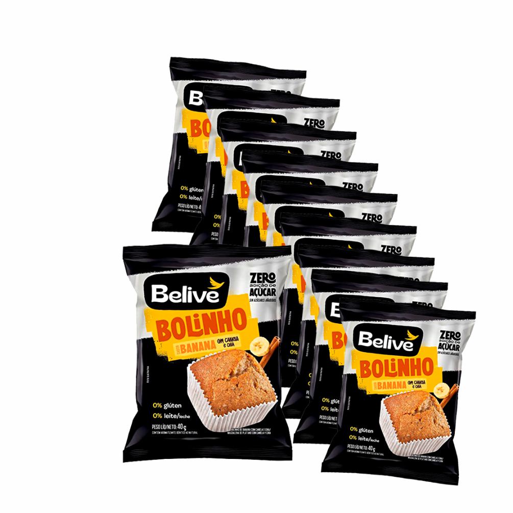 Bolinho Sem Glúten Zero Banana com Canela e Chia com 10 unidades de 40g - Belive em Oferta na Shopee