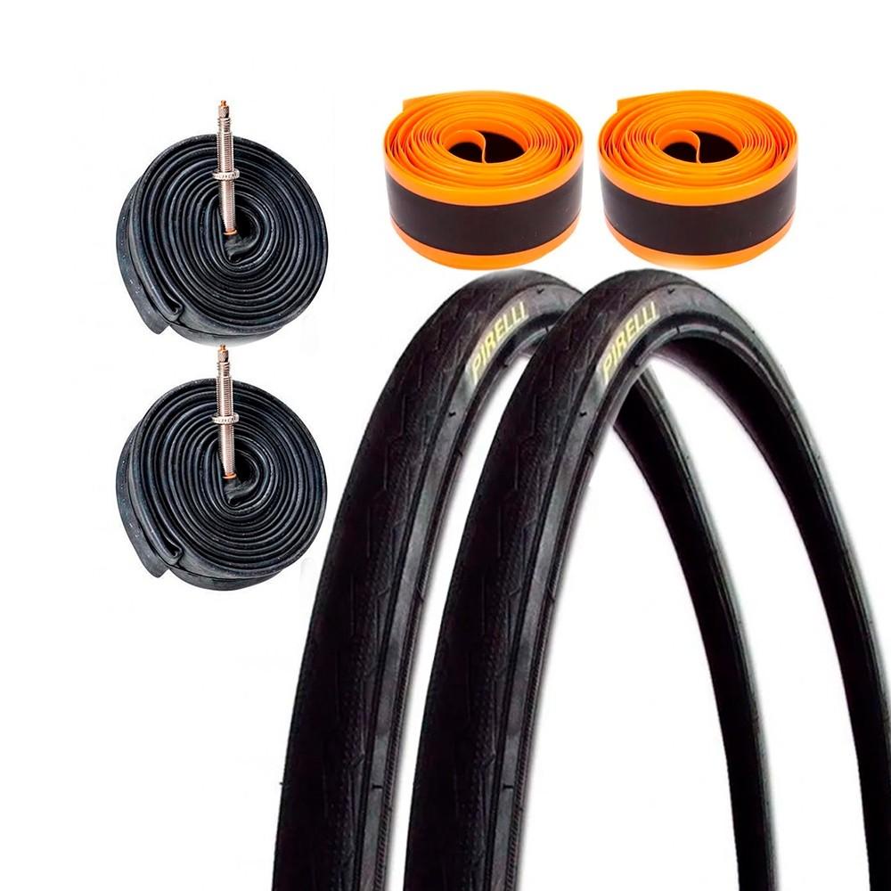 Kit Par Pneu Pirelli Tornado Alfa 700x23 + 2 Câmaras Bico Fino + 2 Fitas Anti Furo