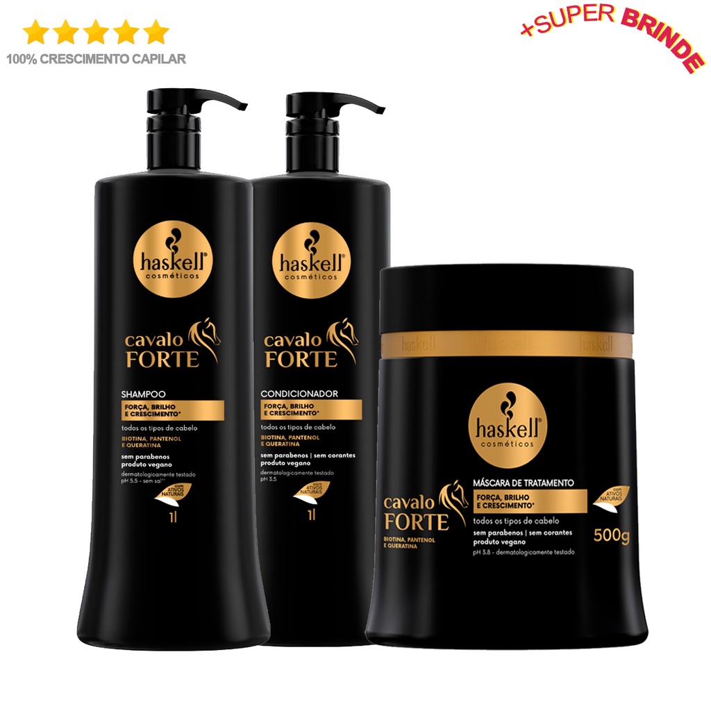 Haskell Cavalo Forte Shampoo E Condicionador 01 Litro + Mascara 500g Original