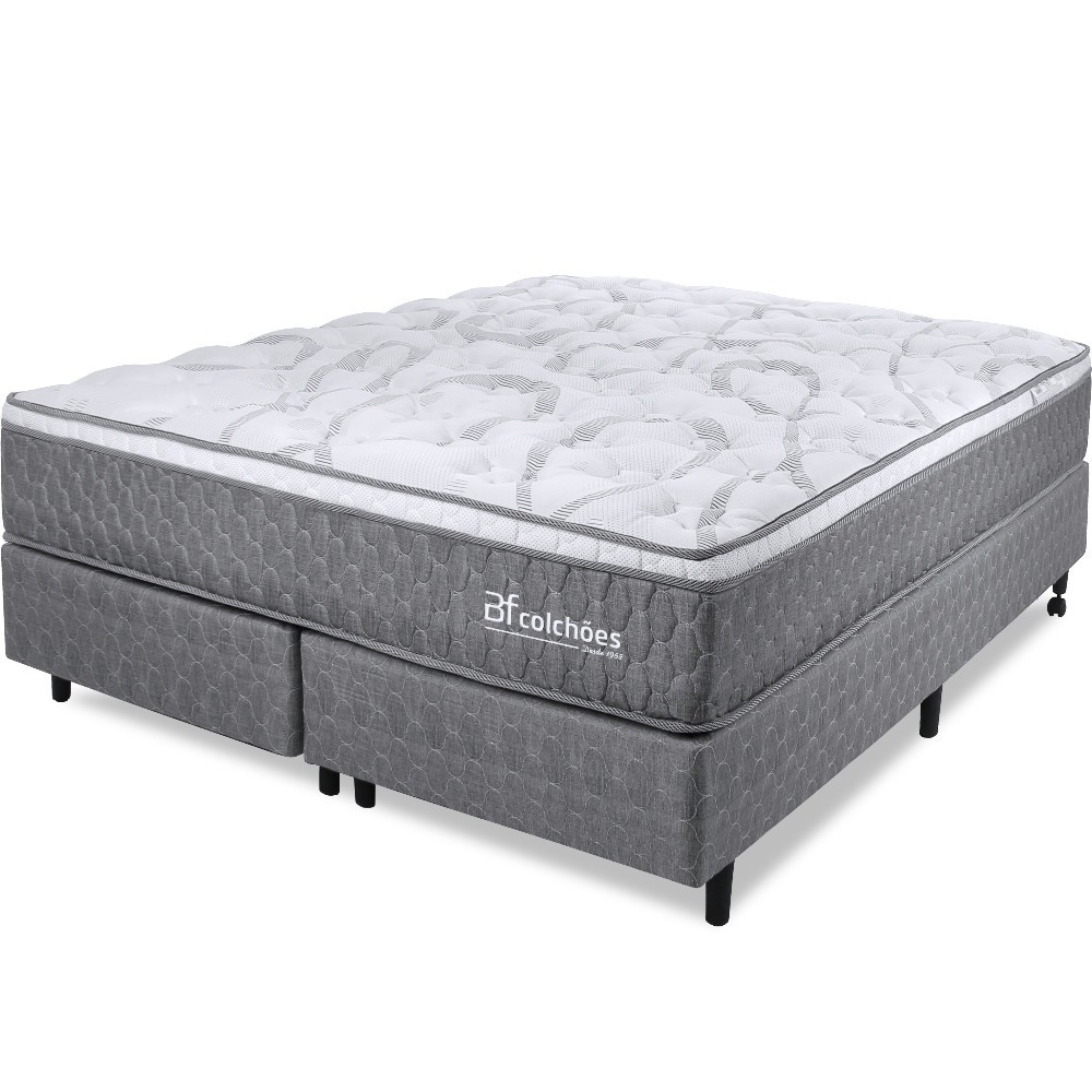 Cama Box Smart Spring King Colchão Mola Ensacada e Pillow Top de Espuma Viscoelástico 193x203x63cm BF Colchões