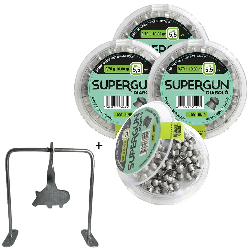 4 Chumbinhos Supergun 5.5mm 400 Unidades – Technogun + Alvo Javali em Oferta na Shopee