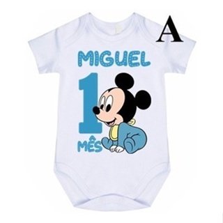Body Bebê Mikey 1 Mês Aniversário Nome  Do Bebê  A Escolher em Oferta na Shopee