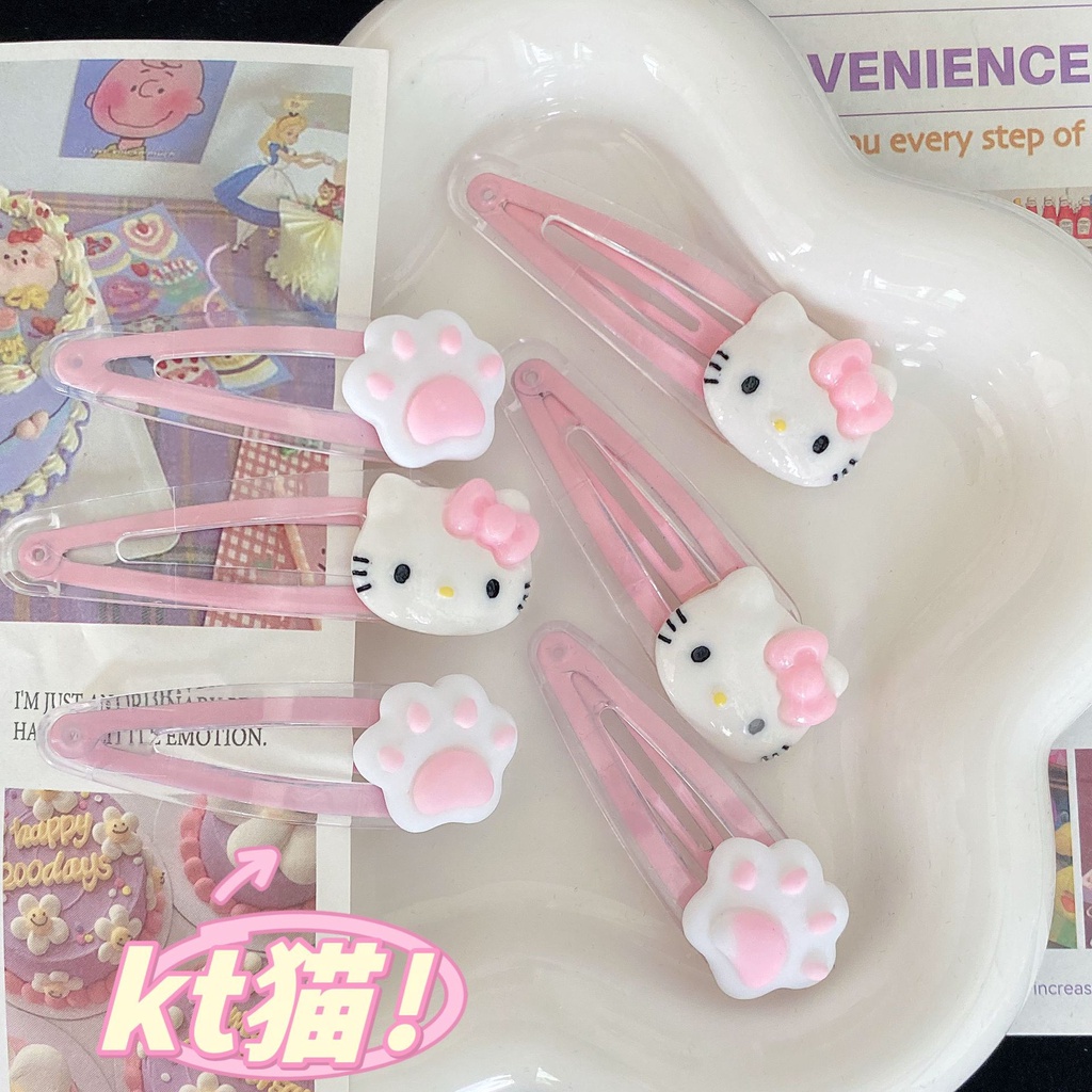 Pink KT Cat Bb Clip Jelly Sense Ins Sweet Cute Garra De Pêlo De Gato Fofo Menina Lado Do Coração Alfinetes