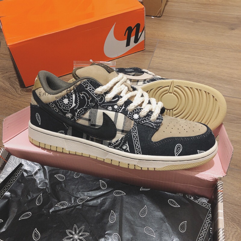 Imagem Real Nike Travis Scott x SB Dunk Baixo Caju Flor Homens Mulheres ...