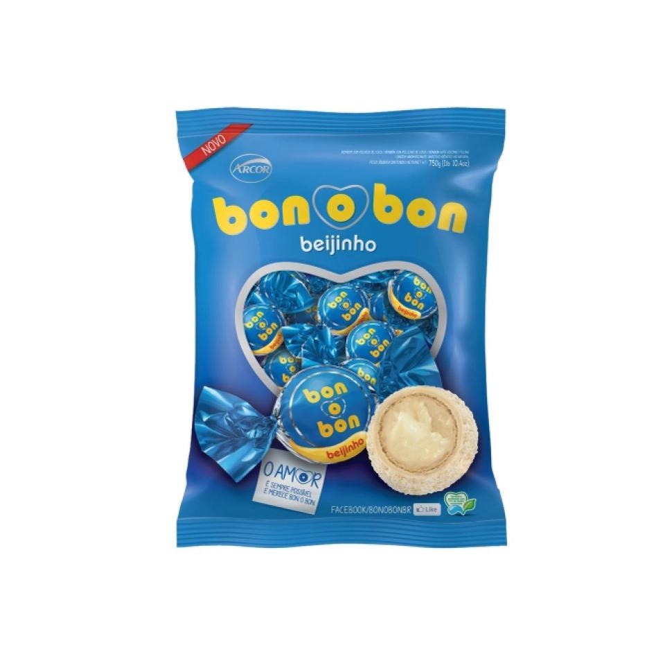 Bombom Beijinho Bonobon Arcor Pacote C/50unid - 750g | Shopee Brasil