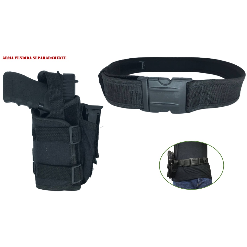 Coldre Universal Destro Cordilheira Preto + Cinto Tático N.a Preto Kit 1 em Oferta na Shopee