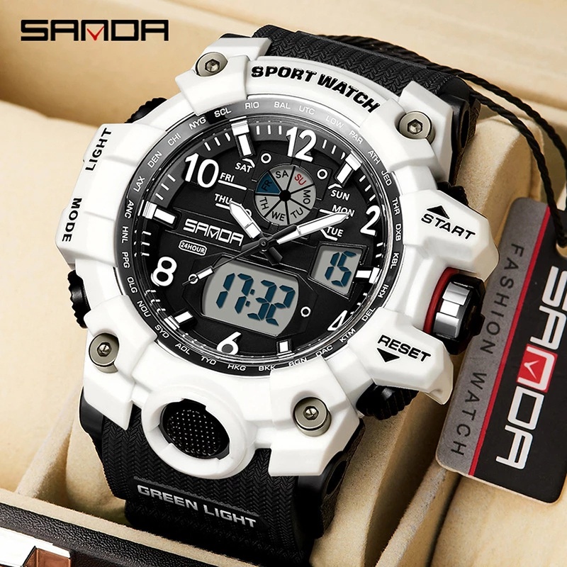 SANDA 3169 Relógios Masculinos De Marca Luxuosa 50M Relógio Militar Esportivo Impermeável De Pulso Digital De Quartzo Para Relogio Masculino