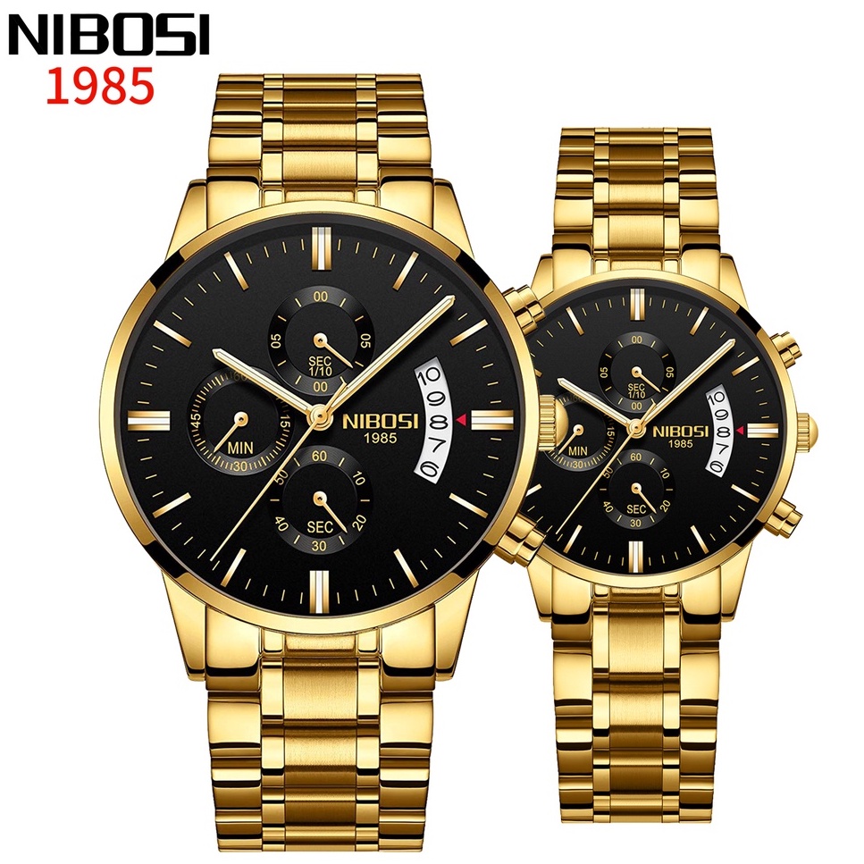 NIBOSI Luxury Lover kit Relógios Moda Aço Inoxidável Quartz Relógios Casal Vestidos Impermeáveis Relojes Hombre em Oferta na Shopee