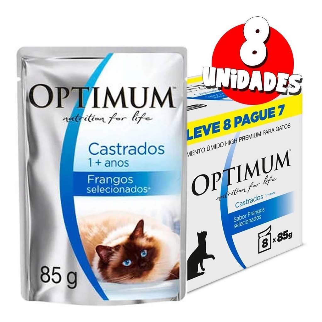 Petisco Ração Úmida Optimum Sachê Gato Adulto Castrados 8uni