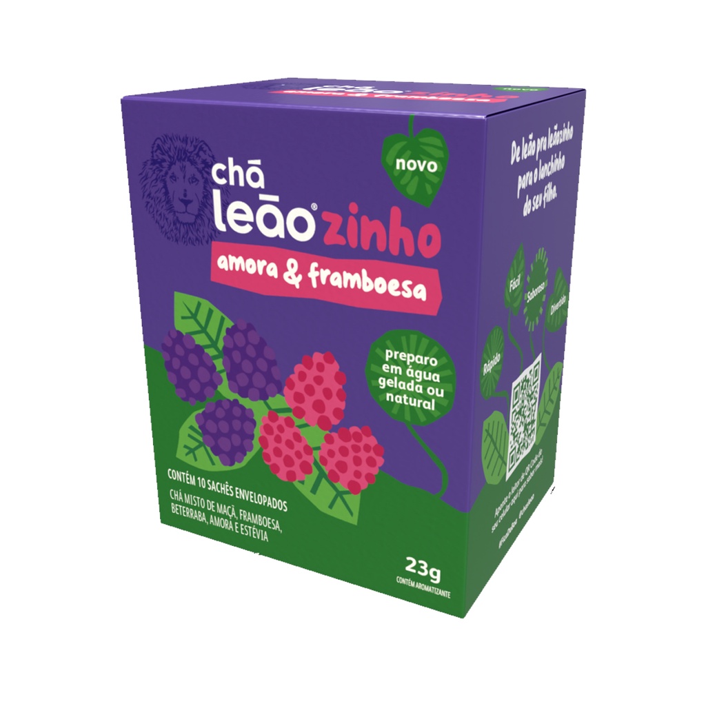 Chá Leãozinho Sabor Framboesa & Amora Kids 10 sachês de 2,3g - Chá Leão em Oferta na Shopee