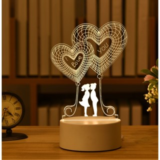 Presente Do Dia Dos Namorados Lâmpada Romântica De Amor 3D Acrílica USB Luzes Noturnas LED De Neon Luz De Noite Decoração De Casamento De Aniversário Para Crianças