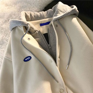 Klein Blue Design Sweatshirt Camisa de Suor Feminina de Velo Espessado de Outono Inverno Casaco Falso de Duas Peças com Capuz Solto ONKR