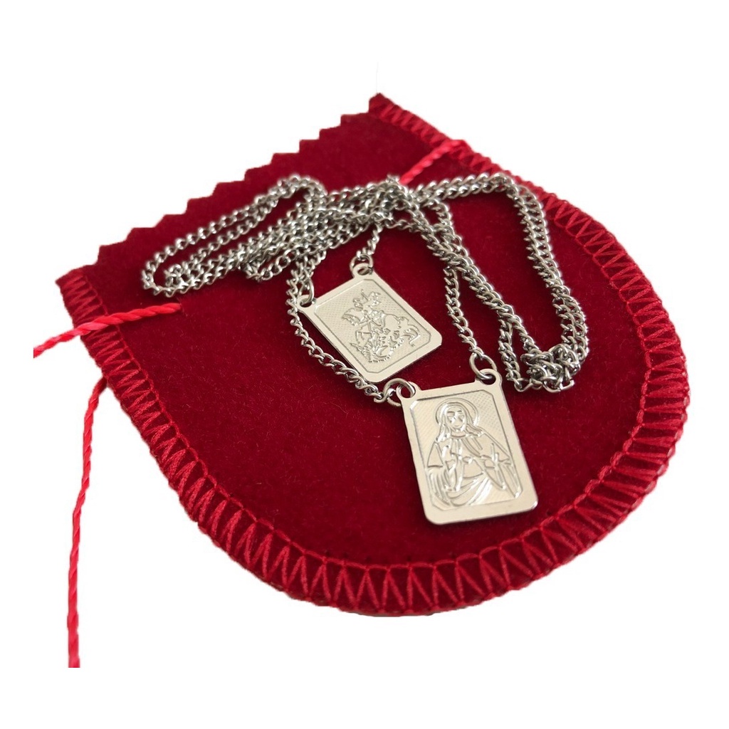 Escapulário 70cm Placa São Jorge E Sagrado Coração Jesus Aço